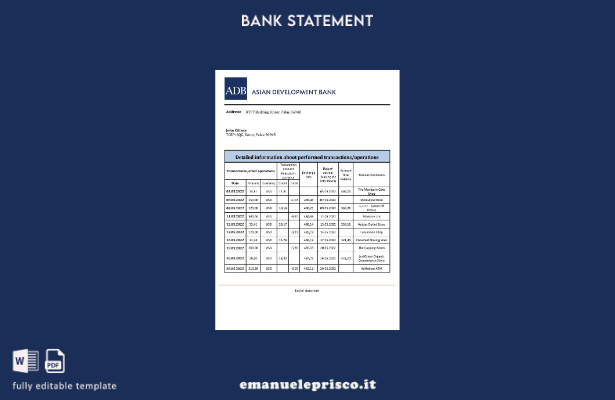 modello di parole di estratto conto bancario Palau ADB in stile verificato